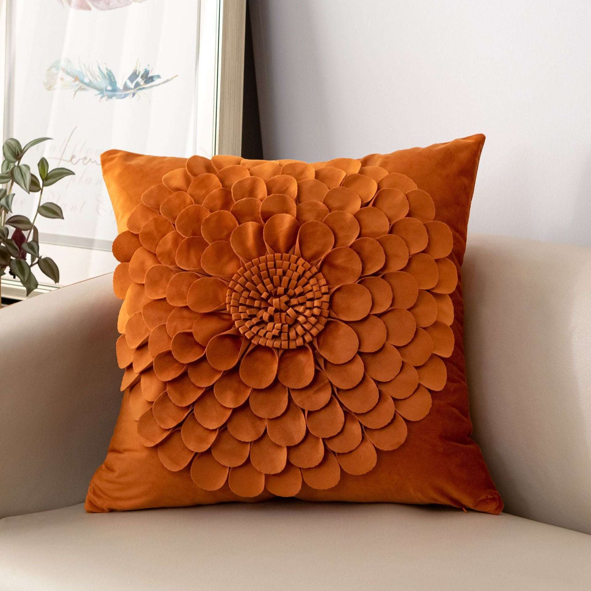 Affordable Luxury Style French Cream Style Three-dimensional Petals Netherlands Velvet Simple Sofa Pillow