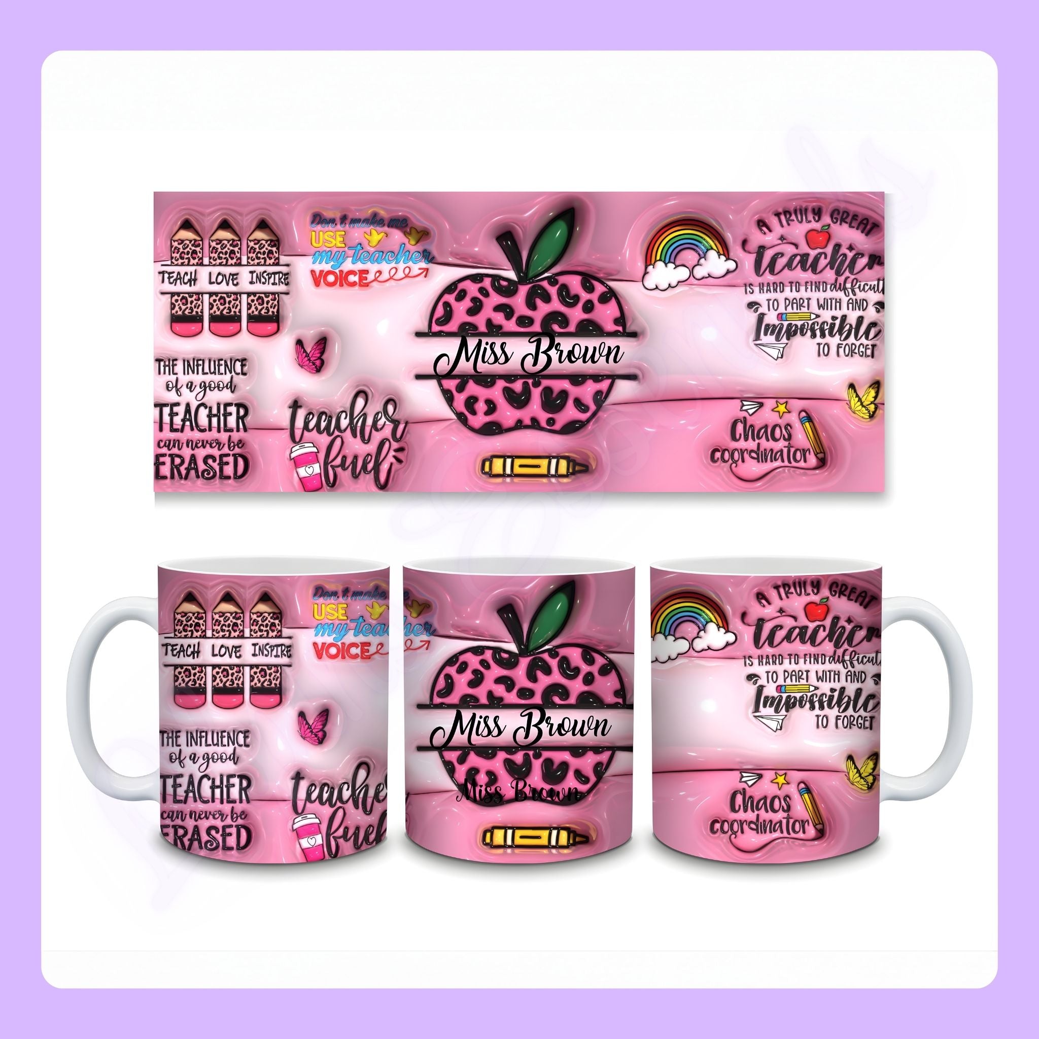 Personalised 3D effect teacher mug printed UK
