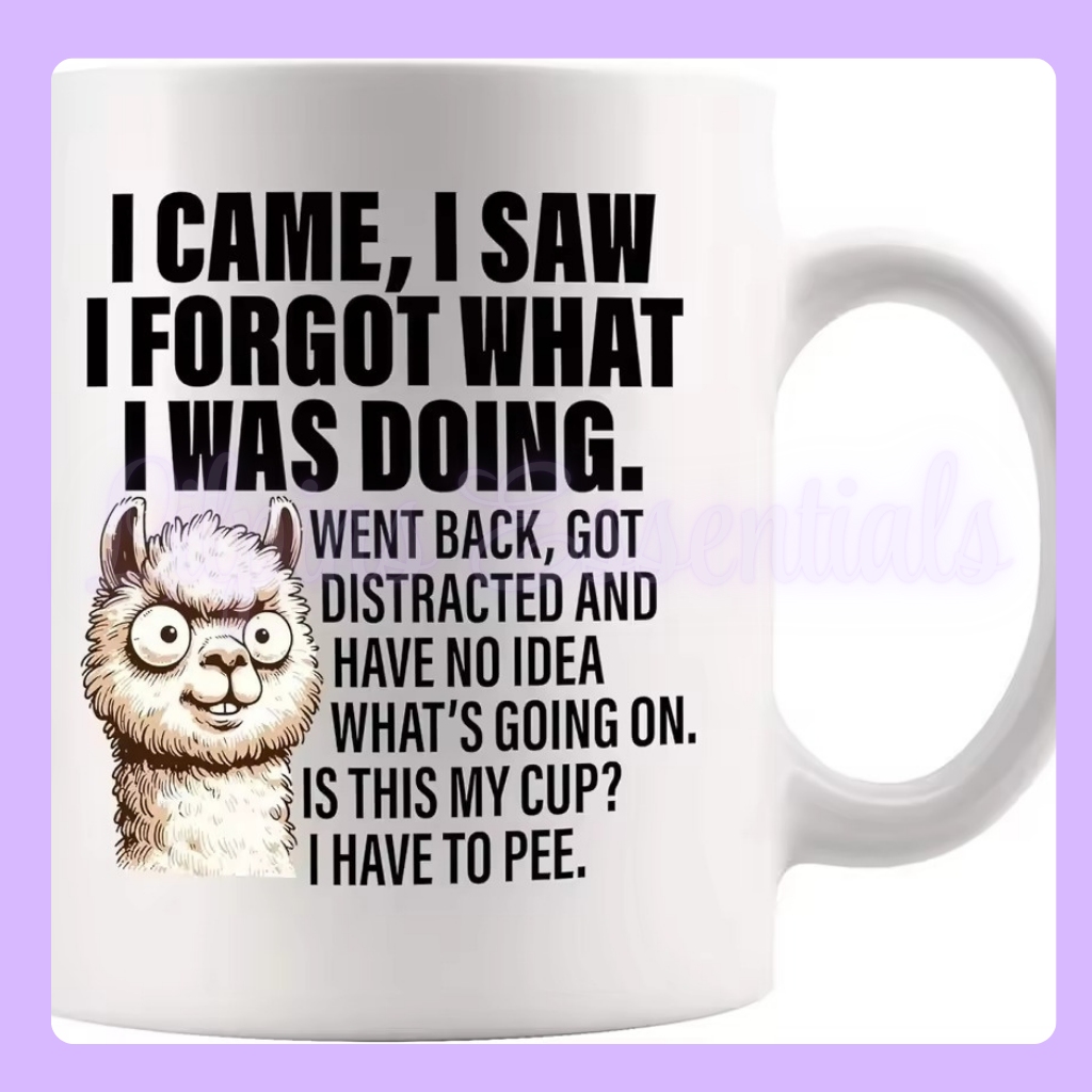 White mug with humorous text and llama illustration custom mug