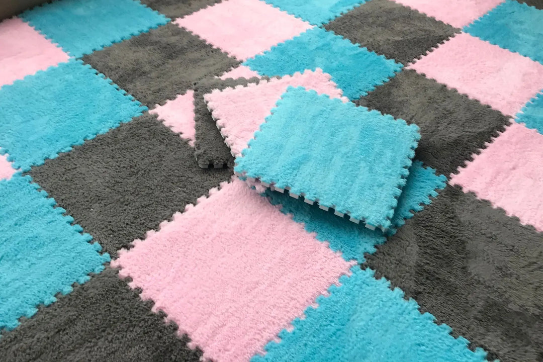 30x30cm Soft Plush Puzzle Foam Floor Mat, Square Play Mat, Playroom, Interlocking Carpet Tiles