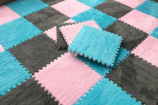 30x30cm Soft Plush Puzzle Foam Floor Mat, Square Play Mat, Playroom, Interlocking Carpet Tiles