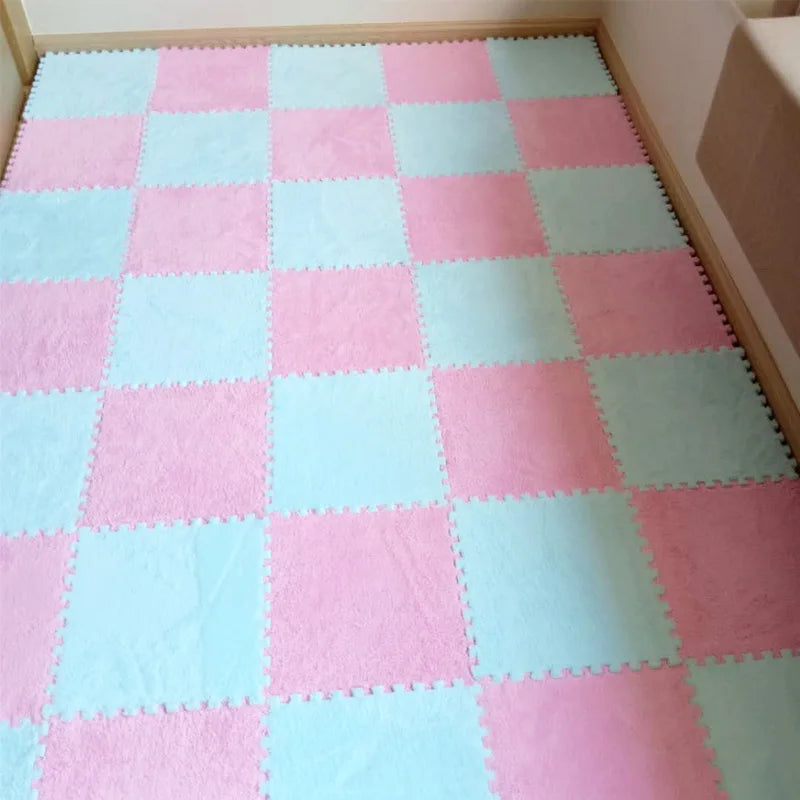 30x30cm Soft Plush Puzzle Foam Floor Mat, Square Play Mat, Playroom, Interlocking Carpet Tiles