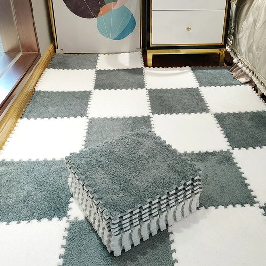 30x30cm Soft Plush Puzzle Foam Floor Mat, Square Play Mat, Playroom, Interlocking Carpet Tiles