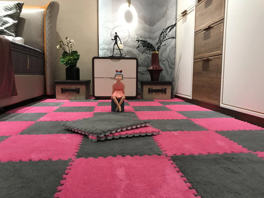 30x30cm Soft Plush Puzzle Foam Floor Mat, Square Play Mat, Playroom, Interlocking Carpet Tiles