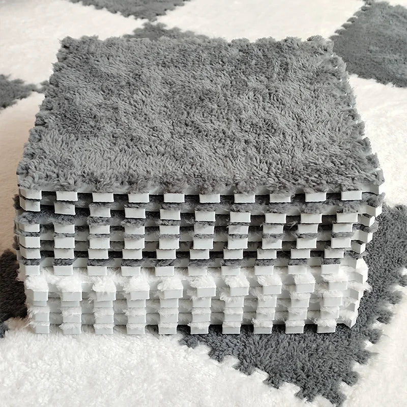 30x30cm Soft Plush Puzzle Foam Floor Mat, Square Play Mat, Playroom, Interlocking Carpet Tiles