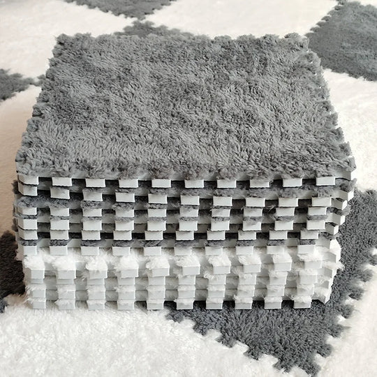 30x30cm Soft Plush Puzzle Foam Floor Mat, Square Play Mat, Playroom, Interlocking Carpet Tiles