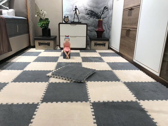 30x30cm Soft Plush Puzzle Foam Floor Mat, Square Play Mat, Playroom, Interlocking Carpet Tiles