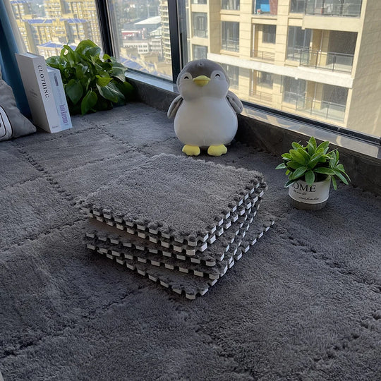 30x30cm Soft Plush Puzzle Foam Floor Mat, Square Play Mat, Playroom, Interlocking Carpet Tiles