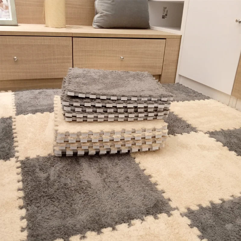 30x30cm Soft Plush Puzzle Foam Floor Mat, Square Play Mat, Playroom, Interlocking Carpet Tiles