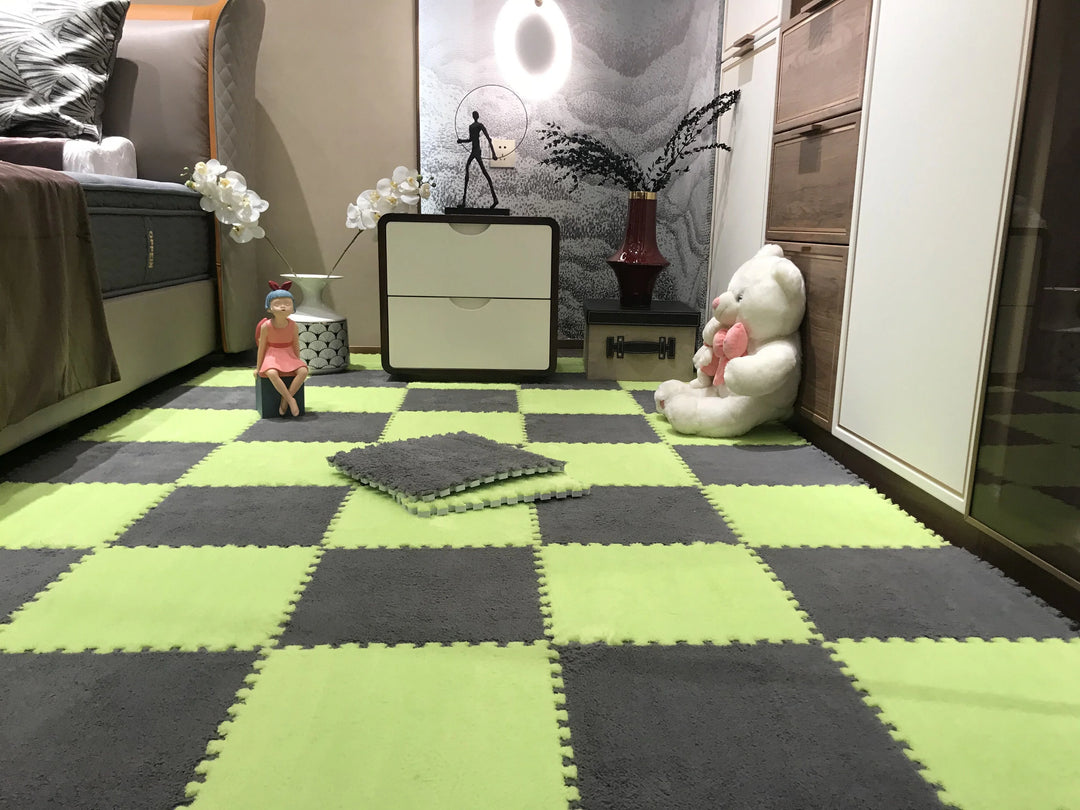 30x30cm Soft Plush Puzzle Foam Floor Mat, Square Play Mat, Playroom, Interlocking Carpet Tiles