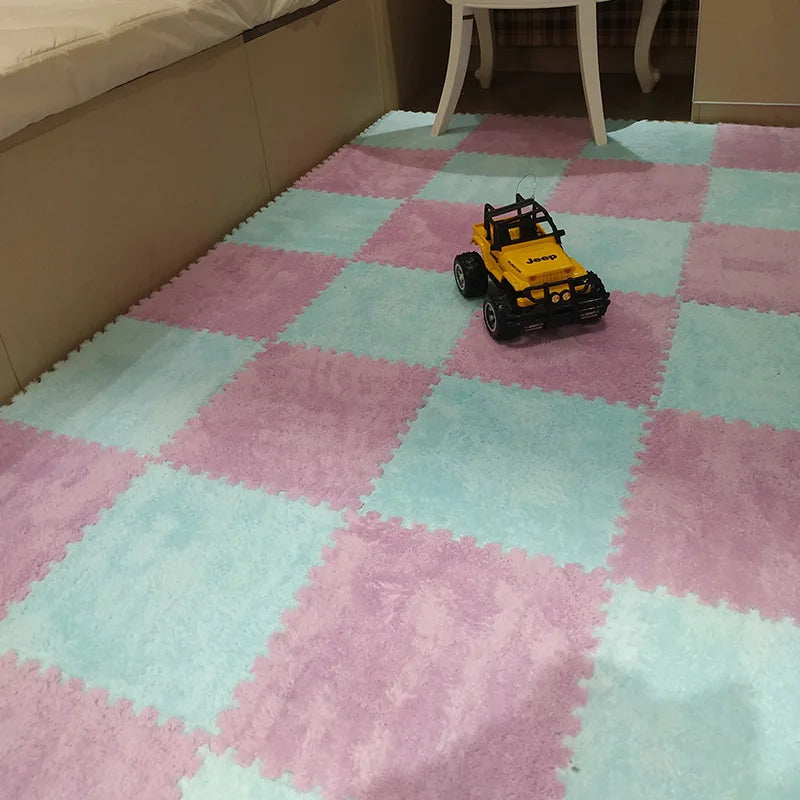 30x30cm Soft Plush Puzzle Foam Floor Mat, Square Play Mat, Playroom, Interlocking Carpet Tiles