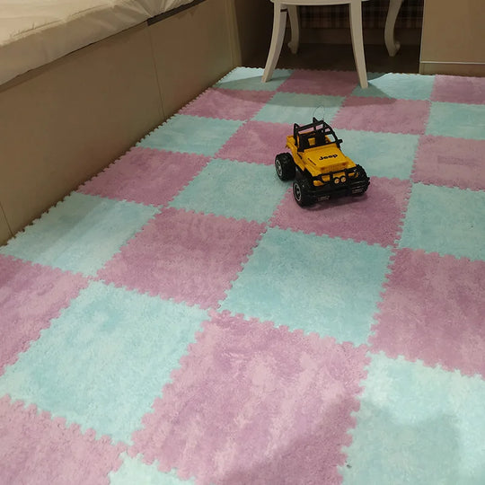 30x30cm Soft Plush Puzzle Foam Floor Mat, Square Play Mat, Playroom, Interlocking Carpet Tiles