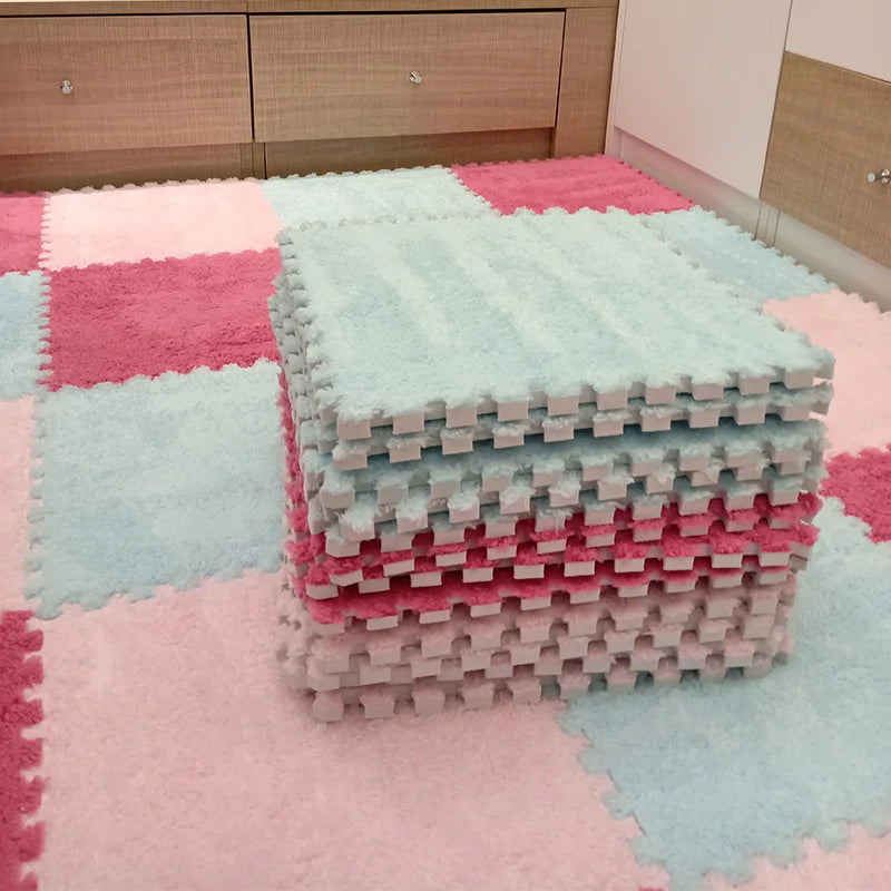 30x30cm Soft Plush Puzzle Foam Floor Mat, Square Play Mat, Playroom, Interlocking Carpet Tiles