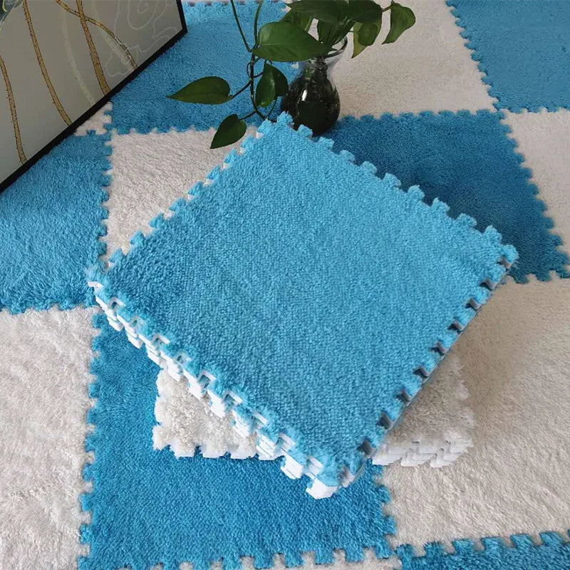 30x30cm Soft Plush Puzzle Foam Floor Mat, Square Play Mat, Playroom, Interlocking Carpet Tiles