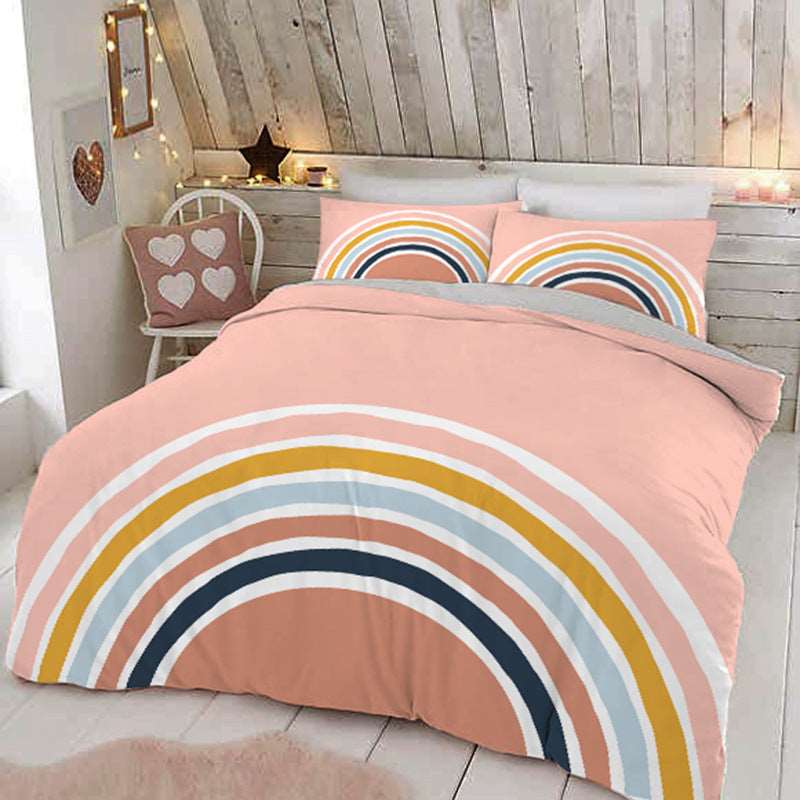 Boho Pastel Rainbow Bedding Duvet Cover and Pillowcase Set