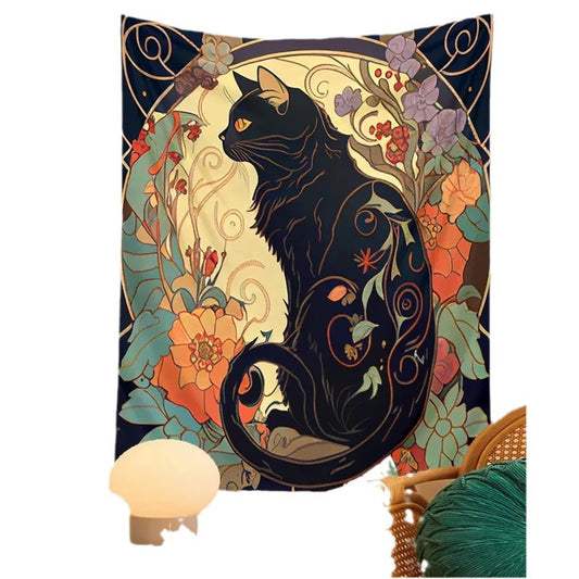 Magical Black Cat Tapestry Wall Hanging Art