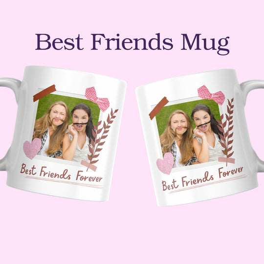 Best Friends Forever personalised photo mug shown from two angles