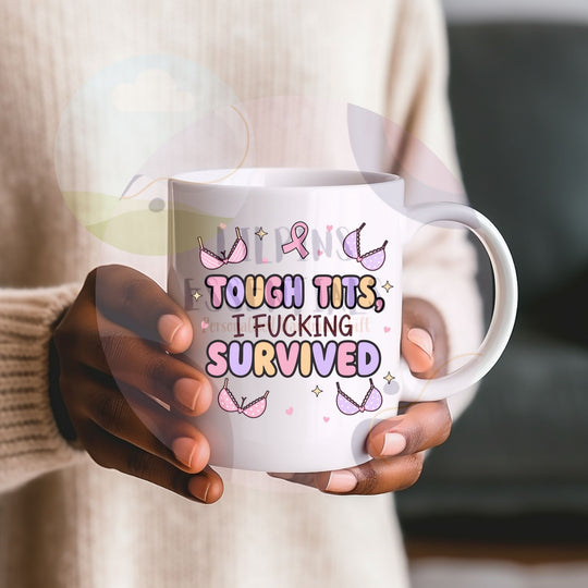 Breast cancer survivor gift mug being held