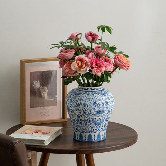 Vintage Blue and White Porcelain Vase - Home Decor for Living Room