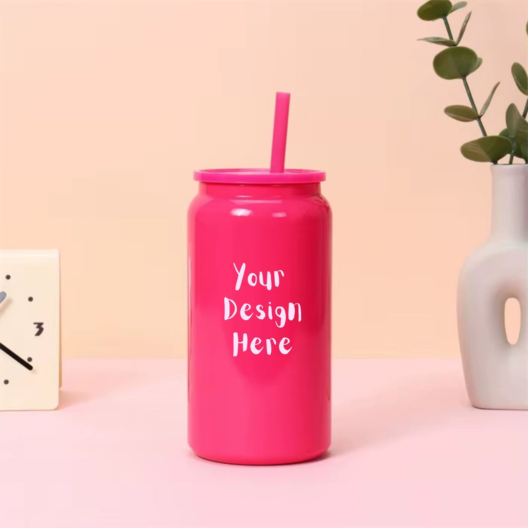 Custom 16oz rose red stainless steel tumbler with lid and straw