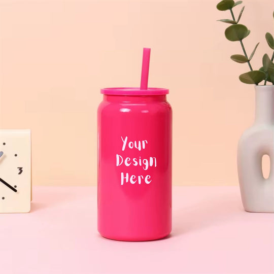 Custom 16oz rose red stainless steel tumbler with lid and straw