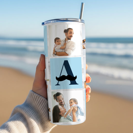 Custom Dad photo tumbler personalised with six family photographs