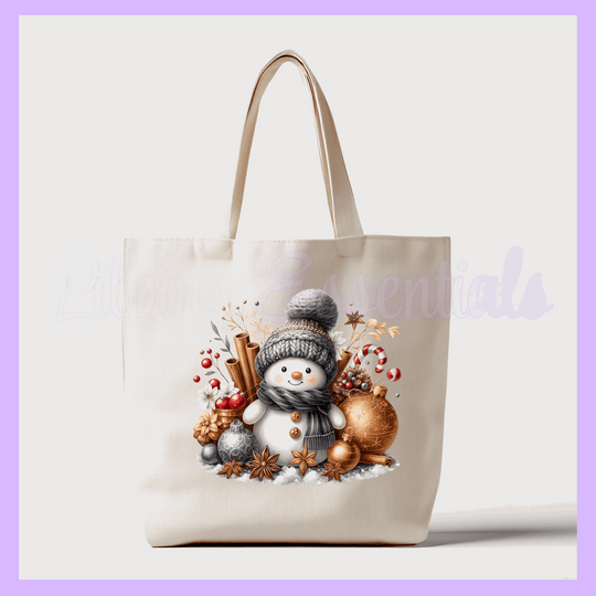 Tote bag with a snowman design 