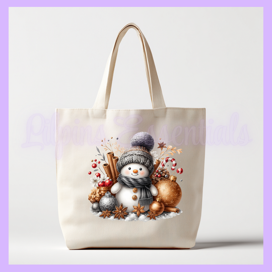 Tote bag with a snowman design 