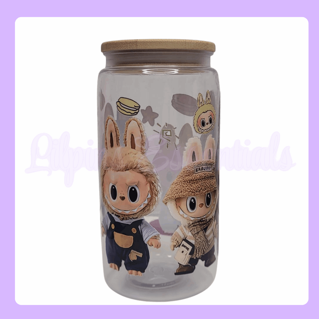Cute bunny character 16oz reusable cold cup with straw