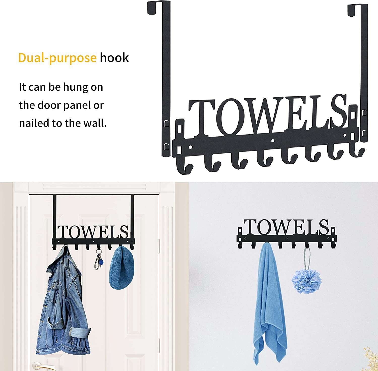Black Towel Door Towel Rack Hook
