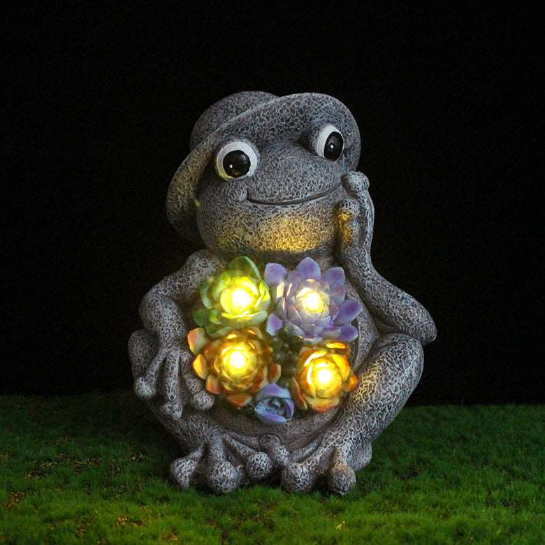 Luminous Solar Lamp Hat Frog Outdoor Courtyard Decoration Resin Crafts