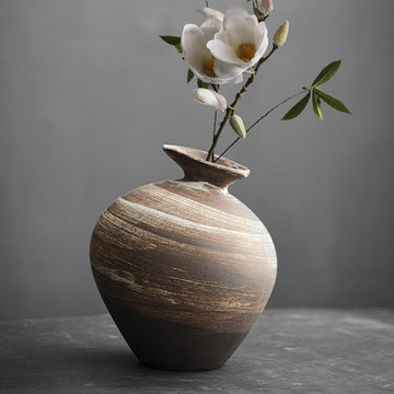 Japanese Style Coarse Pottery Big Belly Zen Large Vase