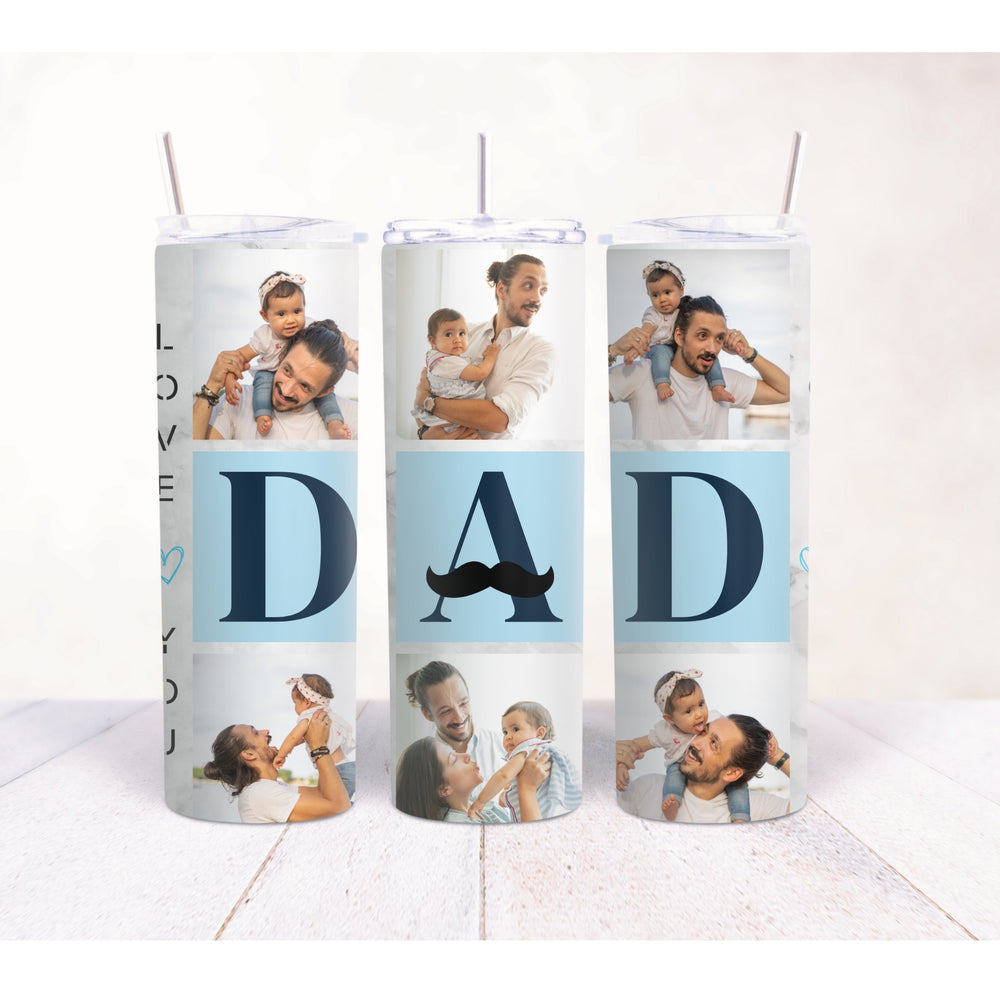 Dad photo collage tumbler with custom six-image wrap design