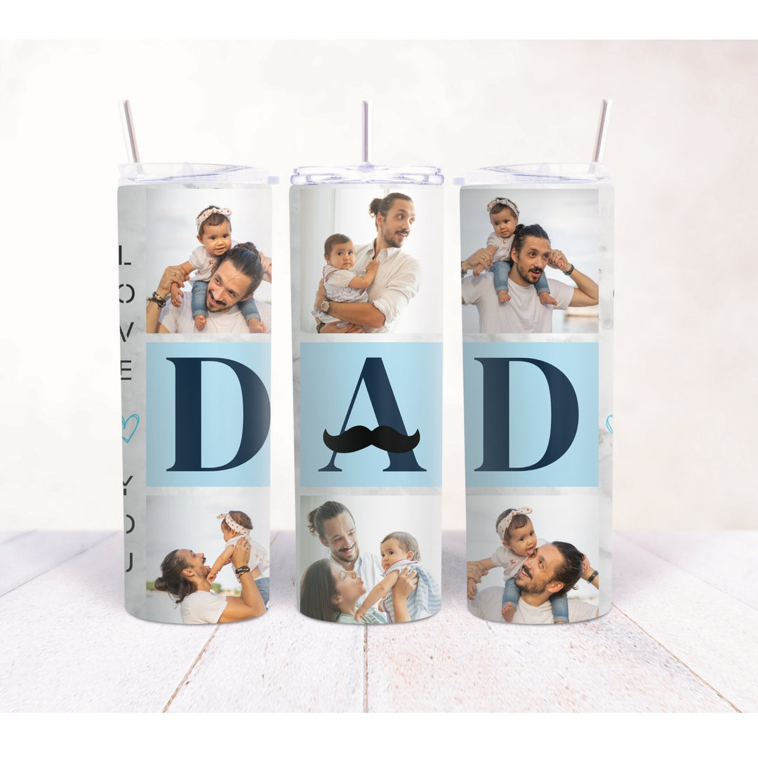 Dad photo collage tumbler with custom six-image wrap design