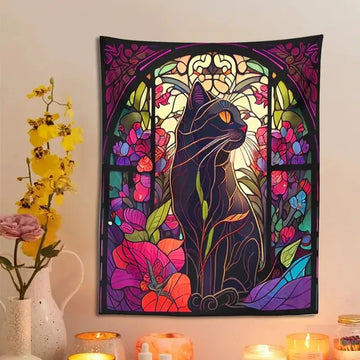 Magical Black Cat Tapestry Wall Hanging Art