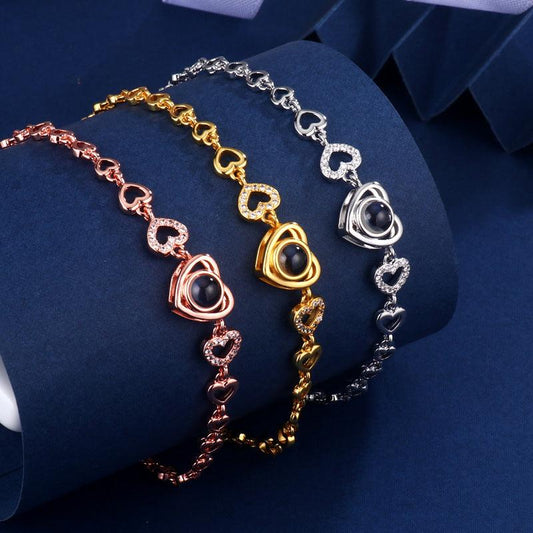 Personalised Zircon Heart Photo Projection Bracelet - LOX VAULT