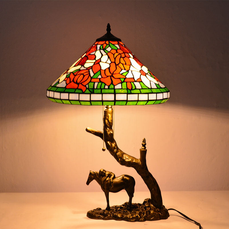 Vintage Tiffany Style Horse Table Lamp