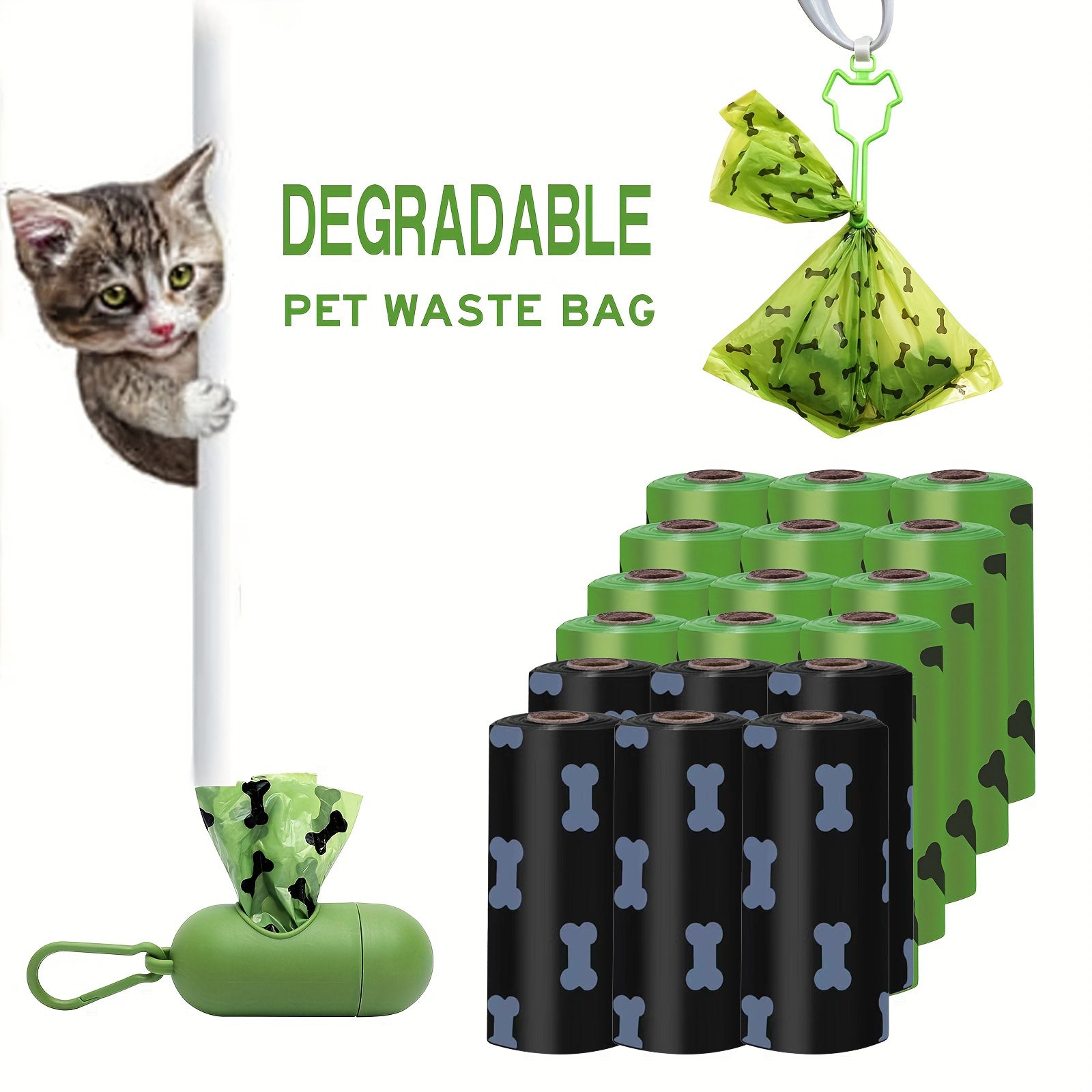 Environmentally Friendly Biodegradable Pet Litter Bags Dog Waste Bags With Dog Poop Bag Dispenser Dog Poop Bags Thickened Poop Bags Leak-Proof Dog Waste Bags For Pet Supplies