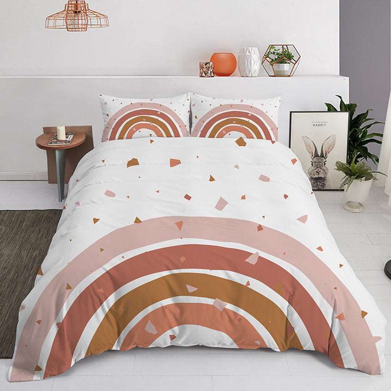 Boho Pastel Rainbow Bedding Duvet Cover and Pillowcase Set