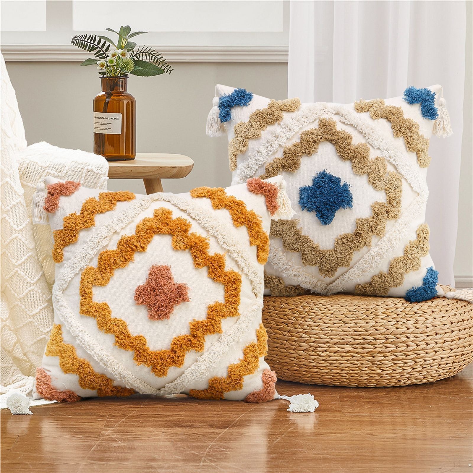 Geometric Tufted Tassel Pillow Cover