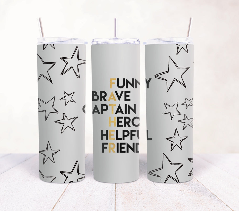 Dad 20oz tumbler with FATHER word design and black star pattern
