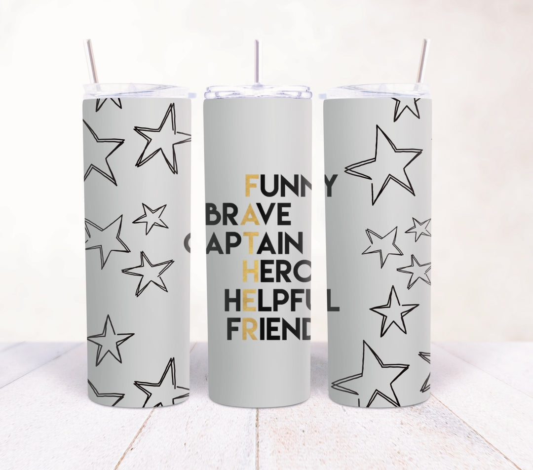 Dad 20oz tumbler with FATHER word design and black star pattern