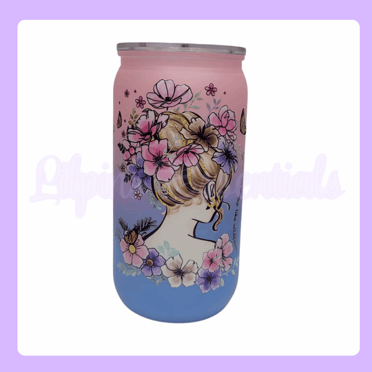 Floral Dream Girl ombre 16oz reusable cold cup with straw