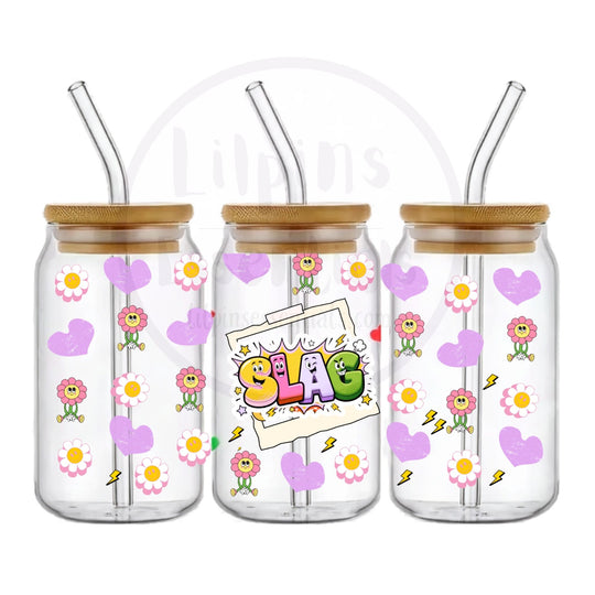 Floral Slag 16oz glass tumbler with ready-made wraparound design