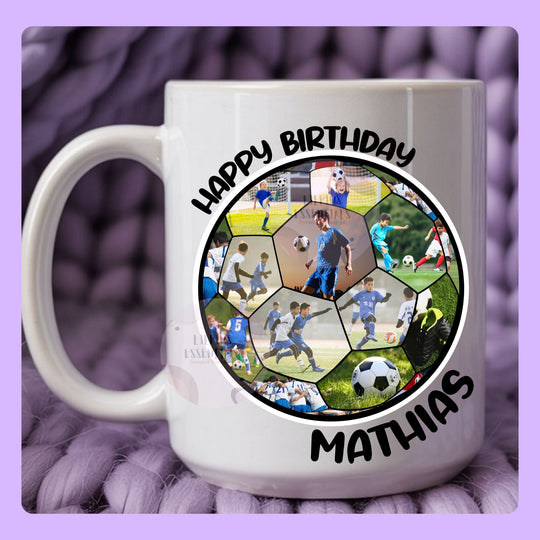 personalised football photo mug with name and age birthday gift for boys