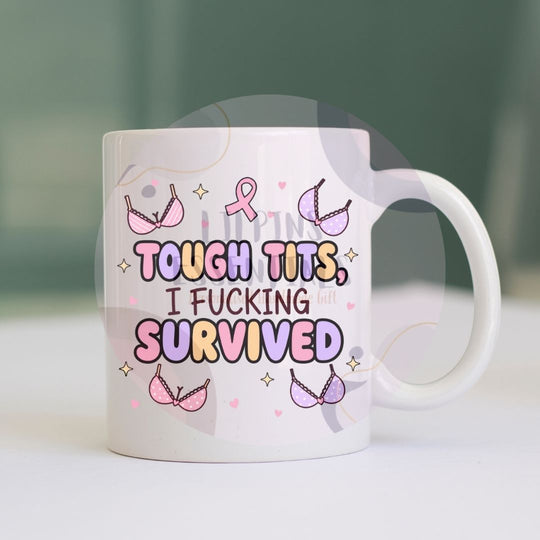 Funny breast cancer mugs with a choice of survivor, chemo and breast cancer awareness designs