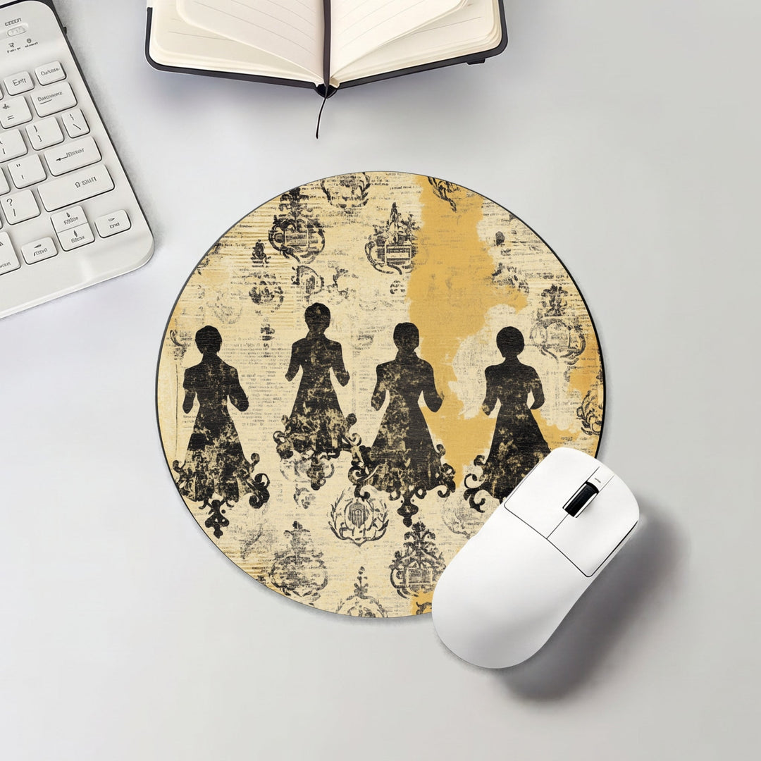 Halloween round mouse pad with vintage Victorian silhouettes and ornate pattern