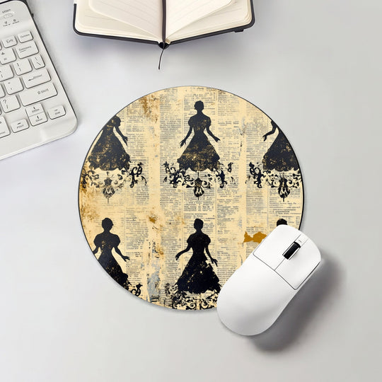 Halloween round mouse pad with gothic female silhouettes on a vintage background
