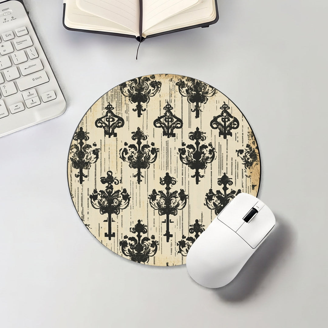Halloween round mouse pad with repeating antique gothic keys