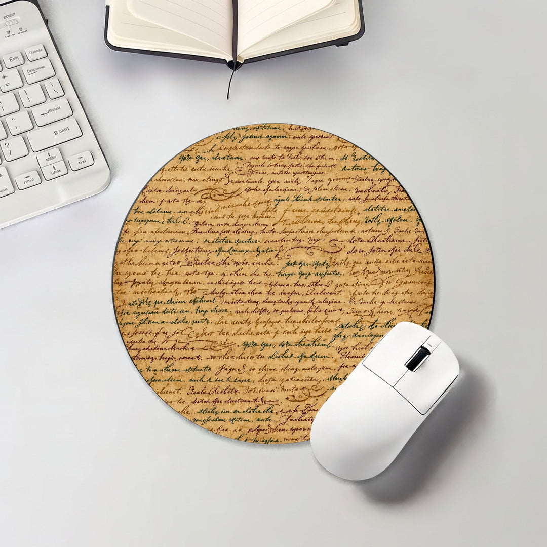 Halloween round mouse pad with antique handwritten script pattern